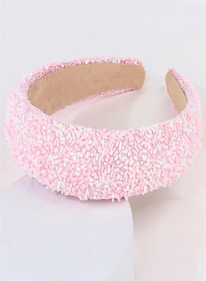 Semato Sprinkle Headband for Women Wide Padded Headband Thick Donut Hairbands Wide Fashion Hair Hoops Thick Padded Girls Hair Accessories (Light Pink-2) - Image 3